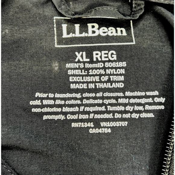 LL Bean Jacket Mens XL Reg Mountain Classic Full Zip Hooded Hiking Rain Black - Picture 4 of 8